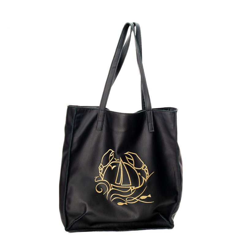 Seaside greetings black leather bag