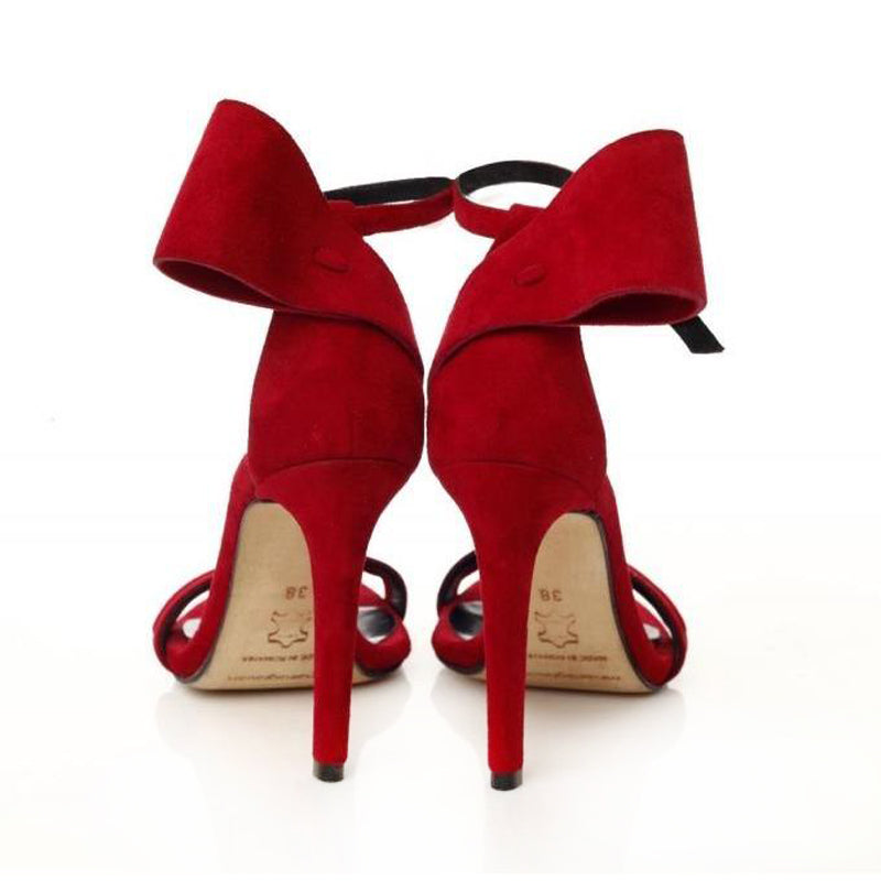 Back to Bow Red Suede Sandals