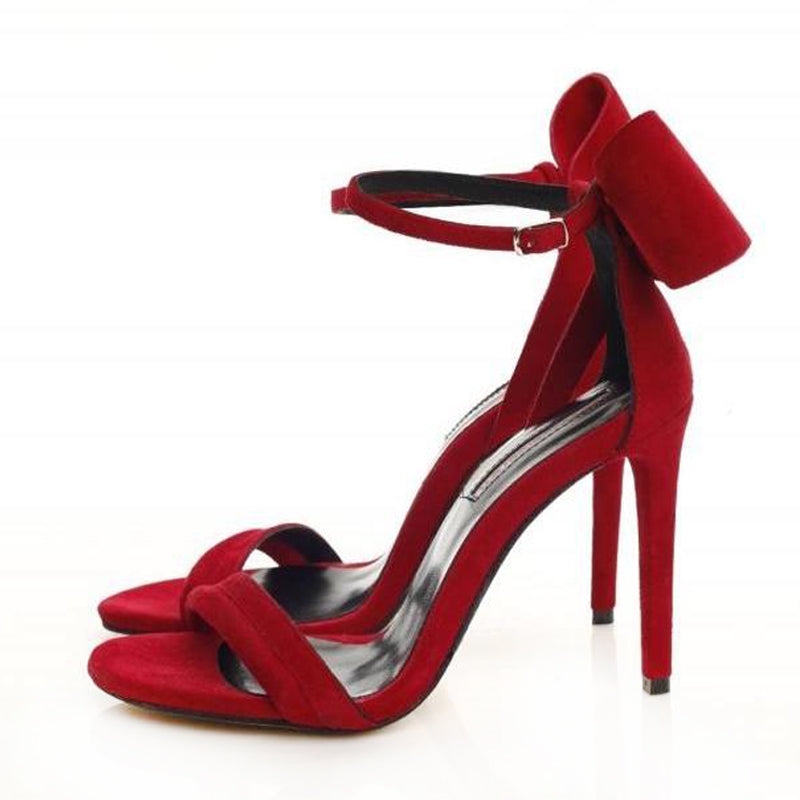 Back to Bow Red Suede Sandals