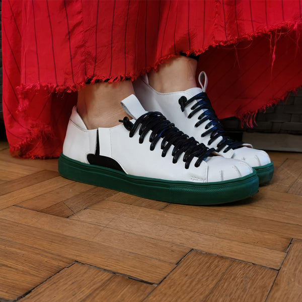 Ribbed white leather sneakers